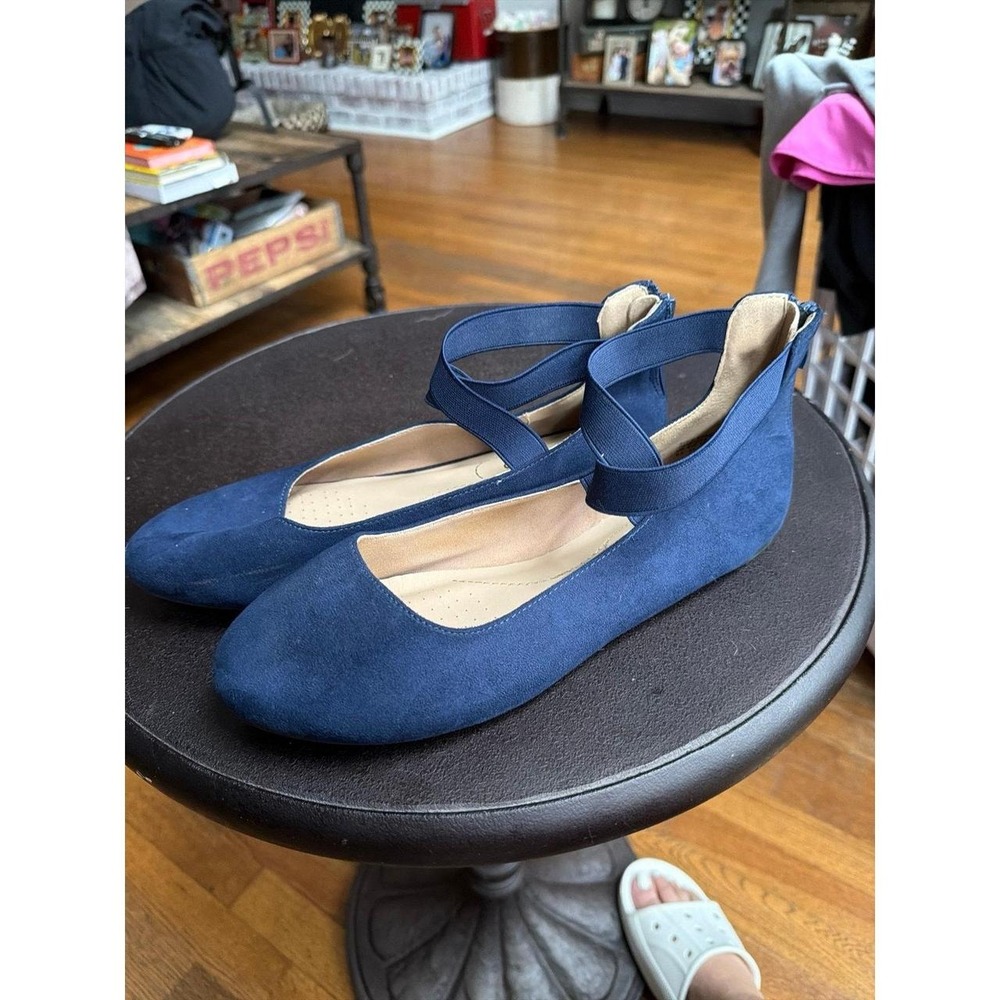 Dream Pairs Elastic Closed Toe Flats with Ankle Strap blue women's 9.5